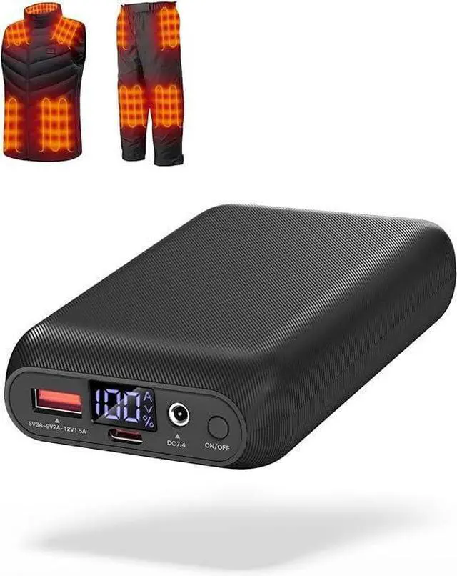 Main image of ./ Heated Vest Battery Pack, Power Bank with USB/Type-C/DC (3.5/3.8/4.0) Output and LED Display, for Heated Vests, Hoodies, and Jackets up to 12H