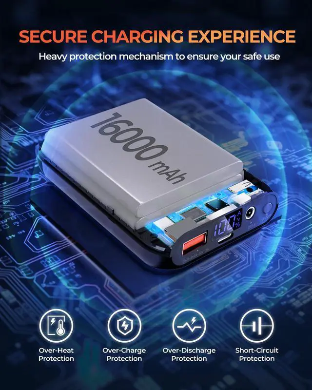 Alt view image 3 of 7 - ./ Heated Vest Battery Pack, Power Bank with USB/Type-C/DC (3.5/3.8/4.0) Output and LED Display, for Heated Vests, Hoodies, and Jackets up to 12H