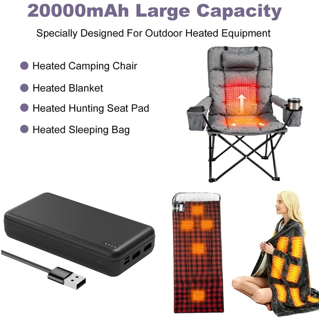 Alt view image 2 of 6 - UMEIDEA 20000mAh 5V2A Battery Pack for Electric Heated Camping Chair, Heated Blanket, Hunting Seat Pad, Sleeping Bag USB Power Bank Camping Work Power (Black, Milliamp Hours, 20000)