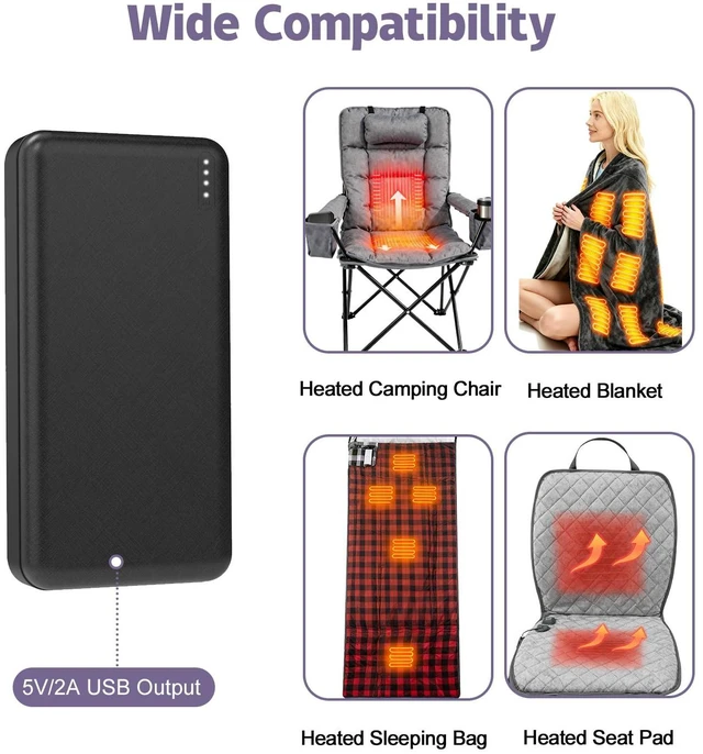 Alt view image 5 of 6 - UMEIDEA 20000mAh 5V2A Battery Pack for Electric Heated Camping Chair, Heated Blanket, Hunting Seat Pad, Sleeping Bag USB Power Bank Camping Work Power (Black, Milliamp Hours, 20000)