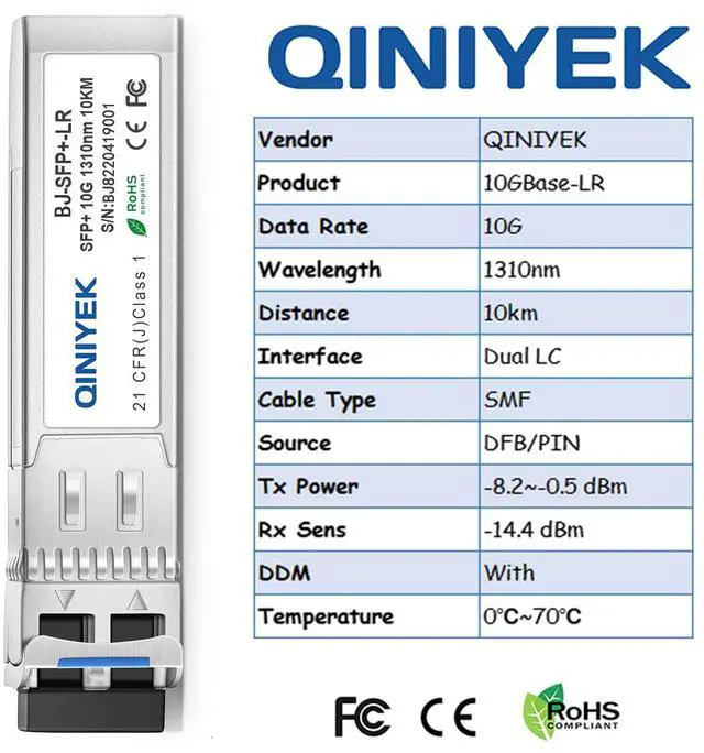 Alt view image 4 of 6 - 2Pack 10GBase-LR SFP+ Transceiver, 10G Singlemode SFP+ Duplex LC Module,Compatible for Cisco SFP-10G-LR, Ubiquiti UF-SM-10G,Meraki, Mikrotik, Supermicro, Netgear,SMF,1310nm,10~20km,DDM