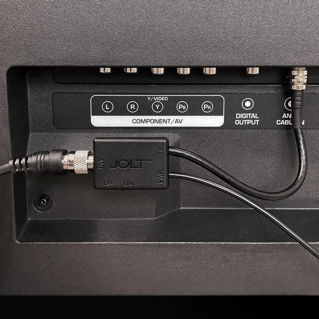 Alt view image 7 of 7 - Jolt Switch USB in-Line Amplifier for TV Antenna, Black Adjustable on and off amplification, 6 ft. USB Cable, Coaxial Cable, USB Power Adapter