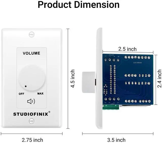 Alt view image 6 of 7 - 100W in Wall Volume Control Knob Matching Impedance - Home Audio Smart Speaker Stereo Controller Switch for Home Theater Indoor/Outdoor Remote Speakers