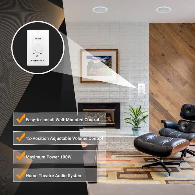 Alt view image 2 of 7 - 100W in Wall Volume Control Knob Matching Impedance - Home Audio Smart Speaker Stereo Controller Switch for Home Theater Indoor/Outdoor Remote Speakers