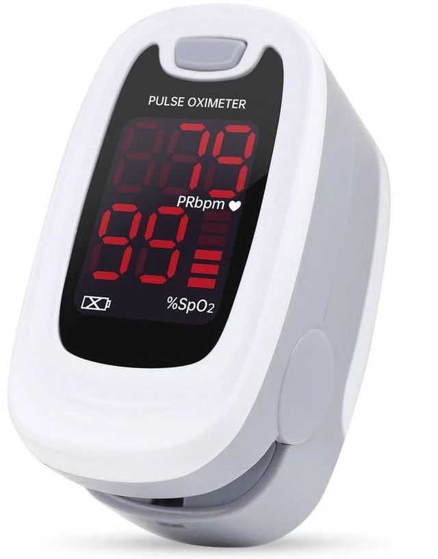 Main image of Fingertip Pulse Oximeter Blood Oxygen Saturation Monitor W/Lanyard | CMS50M SpO2 & PR Readings Blood Oxygen Monitor, LED Display, Gray & White Pulse Oximeter for Home, Sports and Travel