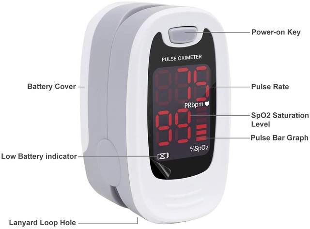 Alt view image 3 of 7 - Fingertip Pulse Oximeter Blood Oxygen Saturation Monitor W/Lanyard | CMS50M SpO2 & PR Readings Blood Oxygen Monitor, LED Display, Gray & White Pulse Oximeter for Home, Sports and Travel