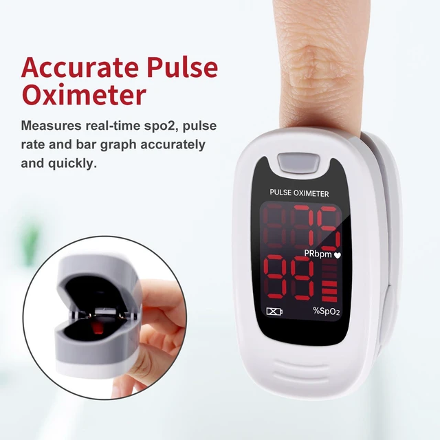 Alt view image 4 of 7 - Fingertip Pulse Oximeter Blood Oxygen Saturation Monitor W/Lanyard | CMS50M SpO2 & PR Readings Blood Oxygen Monitor, LED Display, Gray & White Pulse Oximeter for Home, Sports and Travel