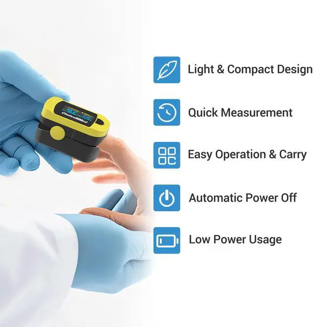 Alt view image 2 of 7 - ChoiceMMed C20 Pulse Oximeter - Fingertip Pulse Oximeter Blood Oxygen Saturation Monitor - Large OLED Screen SPO2 Monitor with Lanyard and Carrying Case