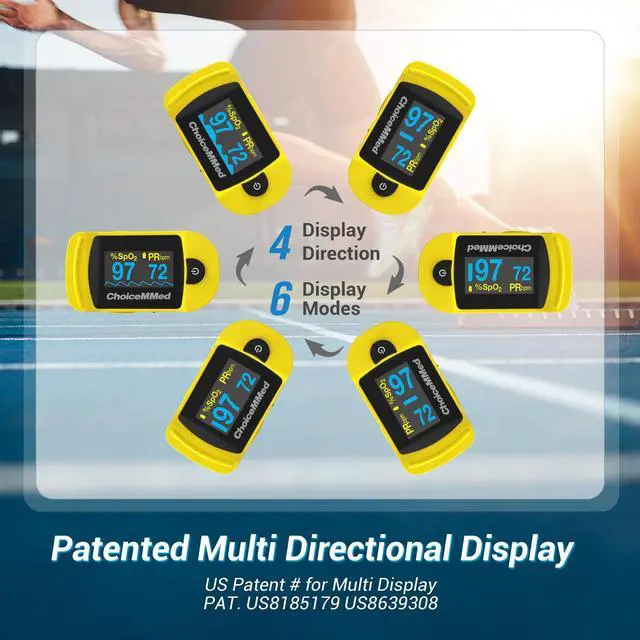 Alt view image 4 of 7 - ChoiceMMed C20 Pulse Oximeter - Fingertip Pulse Oximeter Blood Oxygen Saturation Monitor - Large OLED Screen SPO2 Monitor with Lanyard and Carrying Case