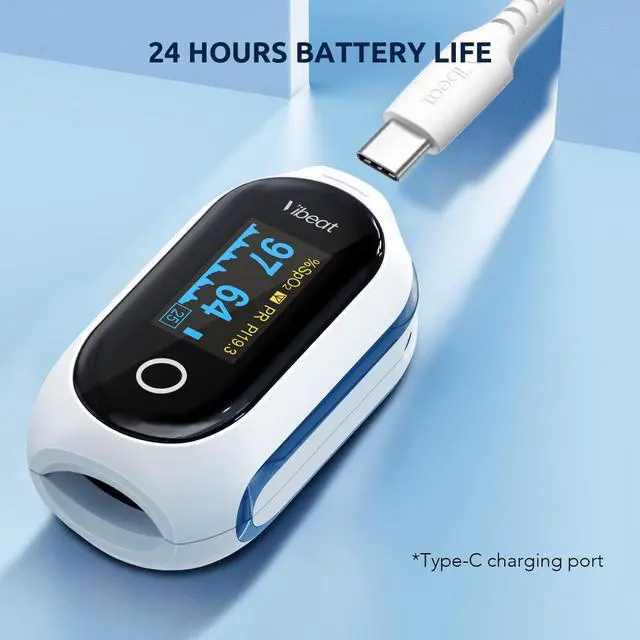 Alt view image 3 of 7 - Rechargeable Oxygen Meter Finger Pulse Oximeter, Bluetooth Fingertip Blood Oxygen Saturation Monitor with Pulse Rate, Batteries and Lanyard Included, Free APP