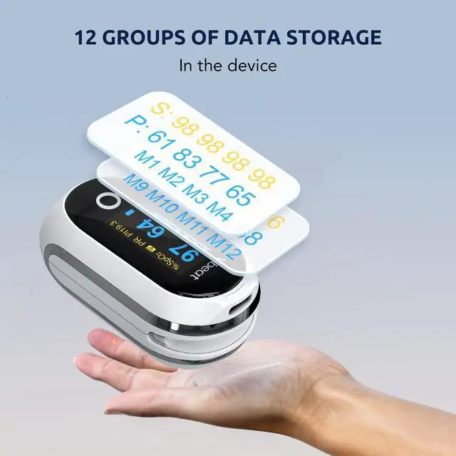 Alt view image 4 of 7 - Rechargeable Oxygen Meter Finger Pulse Oximeter, Bluetooth Fingertip Blood Oxygen Saturation Monitor with Pulse Rate, Batteries and Lanyard Included, Free APP