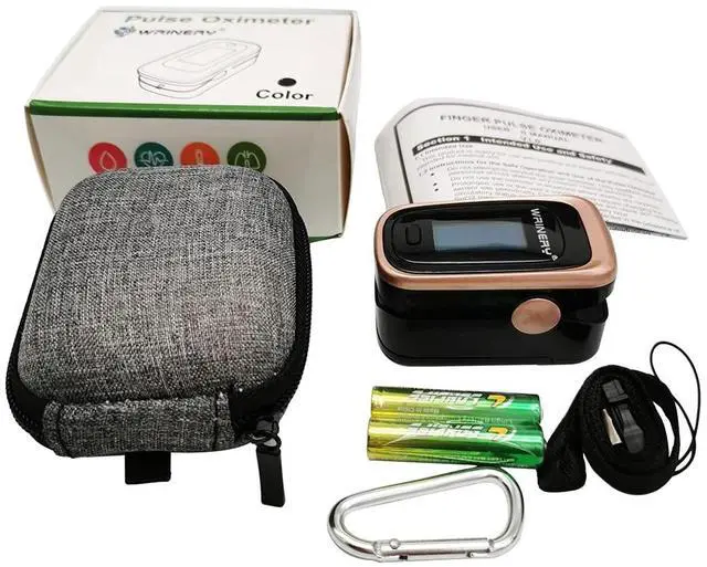 Alt view image 6 of 7 - Oxygen Saturation Monitor, Wrinery Premium Pulse Oximeter Fingertip, Oxygen Monitor, O2 Saturation Monitor, OLED Portable Oximetry with Batteries, Lanyard (Rose gold-Royal black)