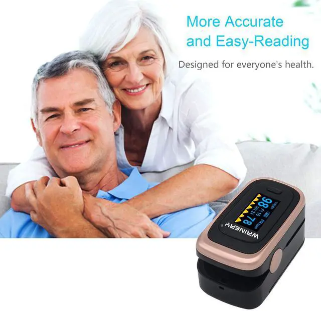 Alt view image 5 of 7 - Oxygen Saturation Monitor, Wrinery Premium Pulse Oximeter Fingertip, Oxygen Monitor, O2 Saturation Monitor, OLED Portable Oximetry with Batteries, Lanyard (Rose gold-Royal black)