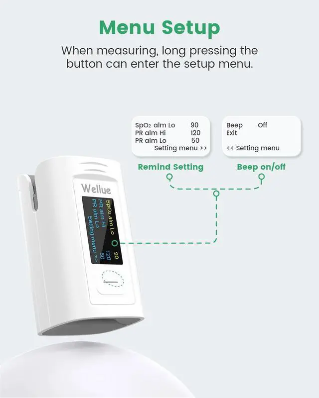 Alt view image 6 of 7 - Bluetooth Pulse Oximeter Fingertip, Blood Oxygen Saturation Monitor with Built-in Memory, OLED Screen, Batteries, Free APP, Carry Bag & Lanyard