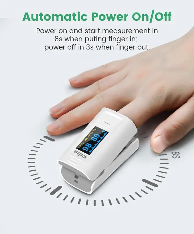 Alt view image 5 of 7 - Bluetooth Pulse Oximeter Fingertip, Blood Oxygen Saturation Monitor with Built-in Memory, OLED Screen, Batteries, Free APP, Carry Bag & Lanyard
