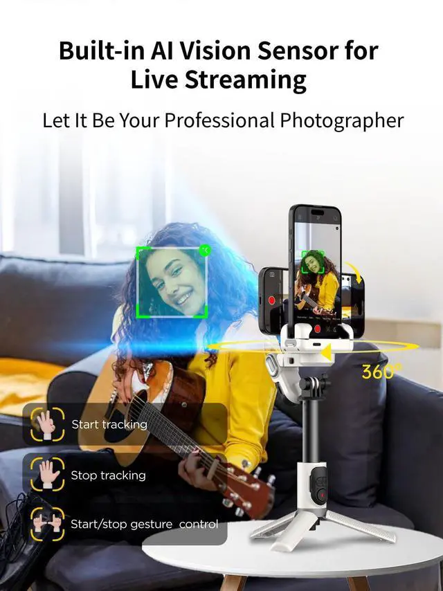 Alt view image 2 of 7 - Gimbal Stabilizer for iPhone, Sefie Stick Tripod with Auto Face Tracking for TIK Tok YouTube Video Recording, 4 in 1 Gimbal Stabilizer with 360° Rotation for iPhone/Andriod -M1 Pro White