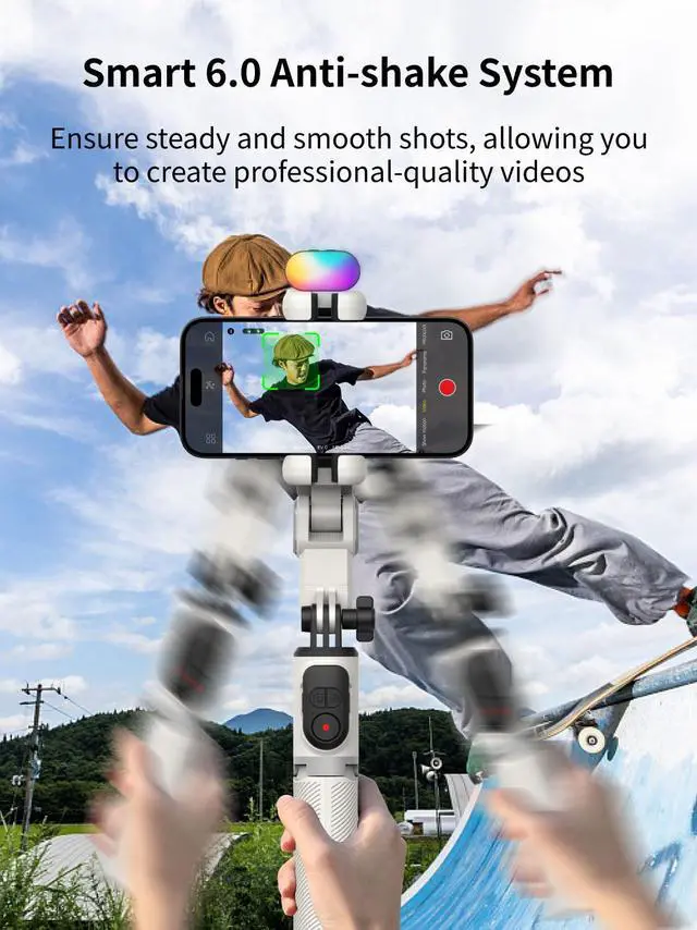 Alt view image 3 of 7 - Gimbal Stabilizer for iPhone, Sefie Stick Tripod with Auto Face Tracking for TIK Tok YouTube Video Recording, 4 in 1 Gimbal Stabilizer with 360° Rotation for iPhone/Andriod -M1 Pro White