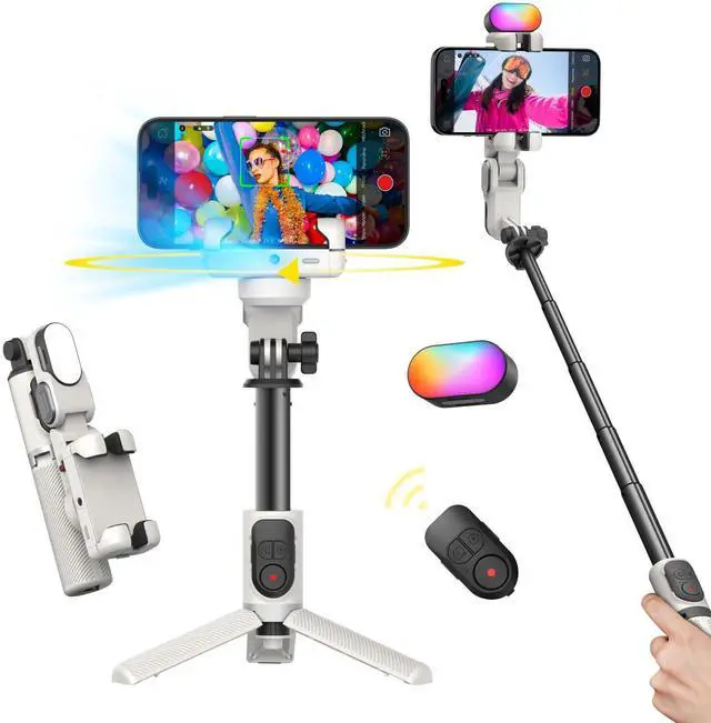 Main image of Gimbal Stabilizer for iPhone, Sefie Stick Tripod with Auto Face Tracking for TIK Tok YouTube Video Recording, 4 in 1 Gimbal Stabilizer with 360° Rotation for iPhone/Andriod -M1 Pro White