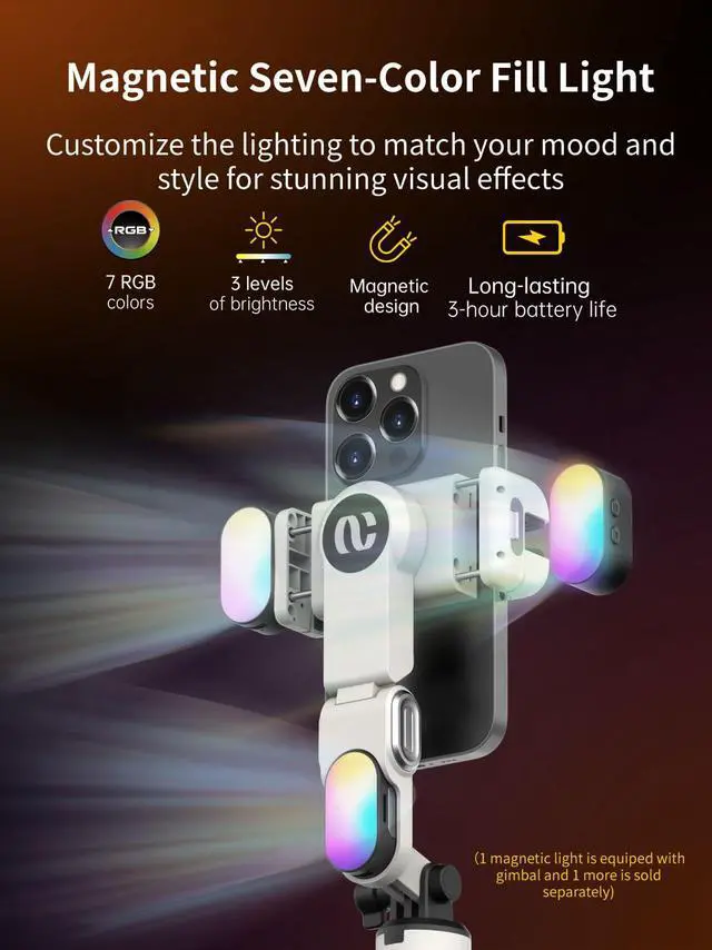 Alt view image 4 of 7 - Gimbal Stabilizer for iPhone, Sefie Stick Tripod with Auto Face Tracking for TIK Tok YouTube Video Recording, 4 in 1 Gimbal Stabilizer with 360° Rotation for iPhone/Andriod -M1 Pro White