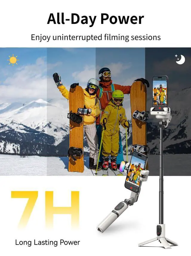 Alt view image 7 of 7 - Gimbal Stabilizer for iPhone, Sefie Stick Tripod with Auto Face Tracking for TIK Tok YouTube Video Recording, 4 in 1 Gimbal Stabilizer with 360° Rotation for iPhone/Andriod -M1 Pro White