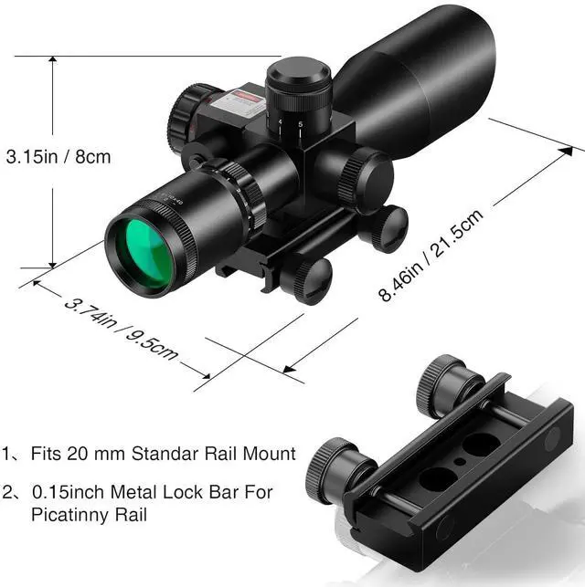 Alt view image 4 of 5 - 2.5-10x40 Red Green Illuminated Mil-dot Scope with Red/Green Laser Combo - Green Lens Color & Mounts