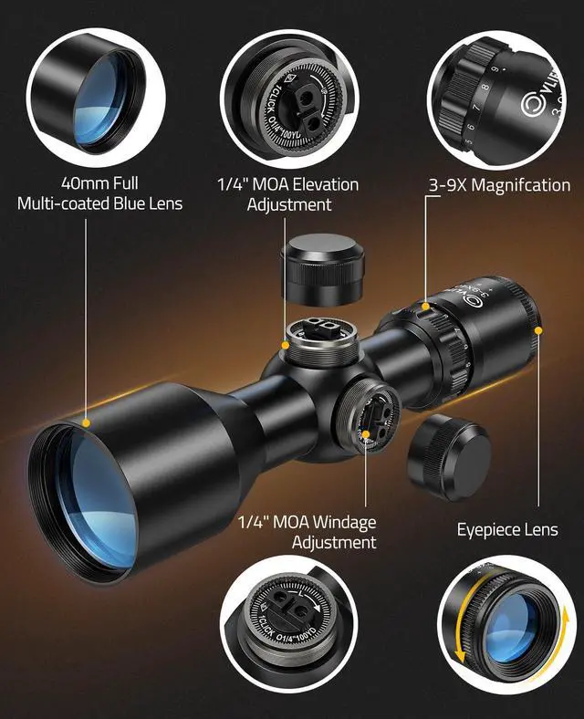 Alt view image 2 of 7 - 3-9x40 Compact Scope Crosshair Reticle with 11mm Mounts for Quick Aiming
