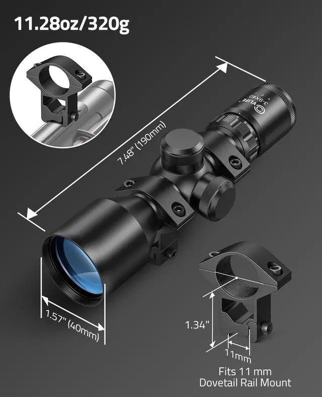 Alt view image 6 of 7 - 3-9x40 Compact Scope Crosshair Reticle with 11mm Mounts for Quick Aiming