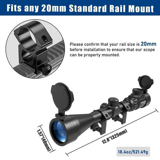 Alt view image 5 of 7 - 3-9×40 Rifle Scope with Red/Green Illumination and Rangefinder Reticle-Fits 20mm Free Mounts,Waterproof and Fog-Proof