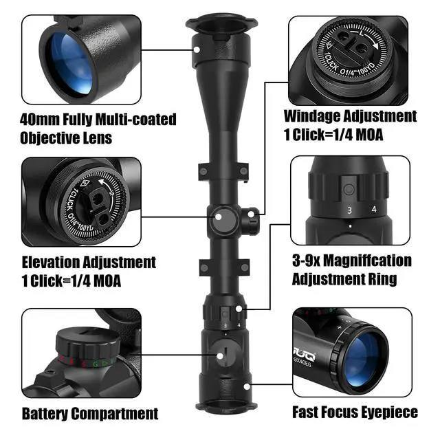 Alt view image 7 of 7 - 3-9×40 Rifle Scope with Red/Green Illumination and Rangefinder Reticle-Fits 20mm Free Mounts,Waterproof and Fog-Proof