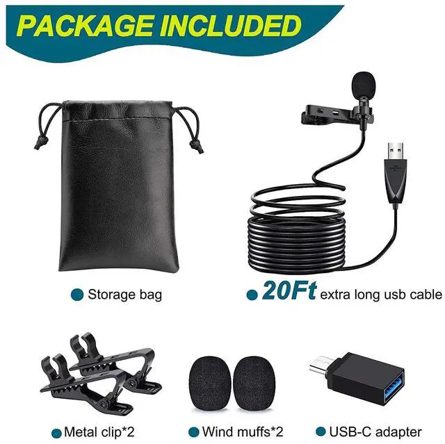Alt view image 6 of 7 - USB Lavalier Microphone, Clip-on USB Computer Microphone Plug & Play Omnidirectional Mic for PC, Laptop, Mac, PS4. Smartphone Perfect for Video Recording