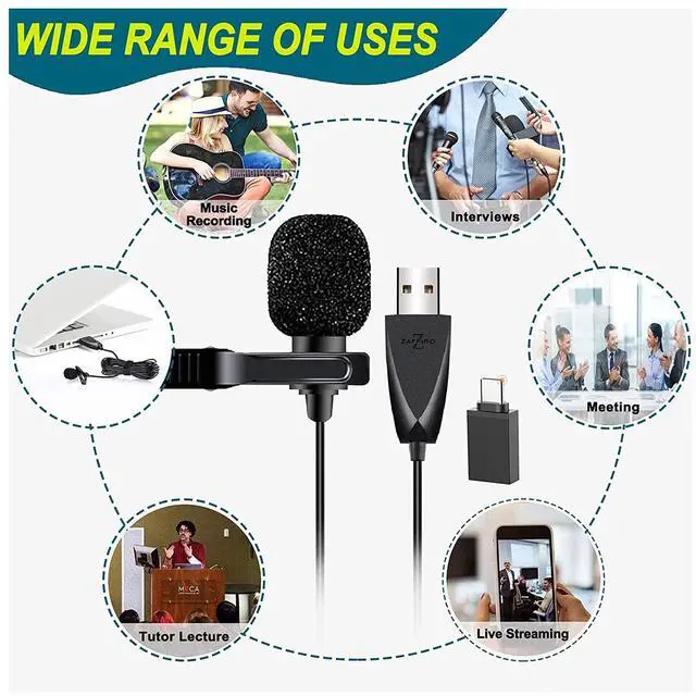 Alt view image 7 of 7 - USB Lavalier Microphone, Clip-on USB Computer Microphone Plug & Play Omnidirectional Mic for PC, Laptop, Mac, PS4. Smartphone Perfect for Video Recording