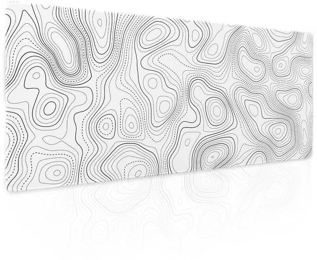 Main image of Topographic Contour White Gaming Mouse Pad XL Geographic Map Lines Extended Large Desk Mat Big Mousepad Non-Slip Rubber Base Stitched Edge Long Playmat for Desktop Office PC,31.5x11.8 in
