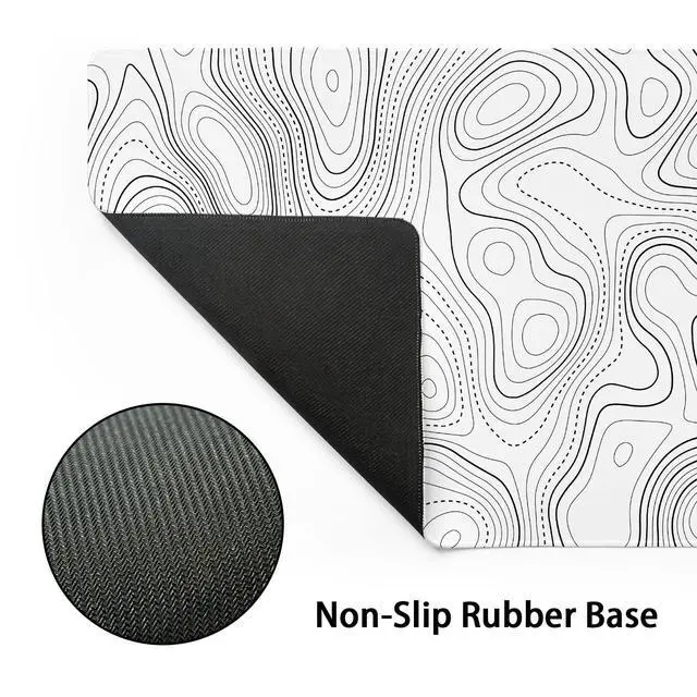 Alt view image 4 of 7 - Topographic Contour White Gaming Mouse Pad XL Geographic Map Lines Extended Large Desk Mat Big Mousepad Non-Slip Rubber Base Stitched Edge Long Playmat for Desktop Office PC,31.5x11.8 in