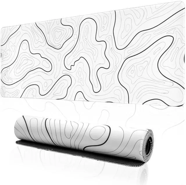 Main image of Large Gaming Mouse Pad for Desk, White Topographic Mouse Pad Desk Mat for Gaming Office, Long XL Mouse Pads Keyboard Pad Desk Pad for Computer Laptop 31.5''x11.8''