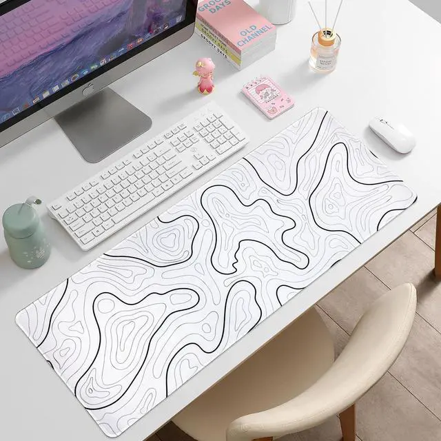 Alt view image 2 of 7 - Large Gaming Mouse Pad for Desk, White Topographic Mouse Pad Desk Mat for Gaming Office, Long XL Mouse Pads Keyboard Pad Desk Pad for Computer Laptop 31.5''x11.8''