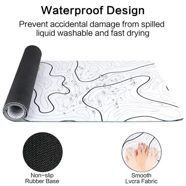 Alt view image 5 of 7 - Large Gaming Mouse Pad for Desk, White Topographic Mouse Pad Desk Mat for Gaming Office, Long XL Mouse Pads Keyboard Pad Desk Pad for Computer Laptop 31.5''x11.8''
