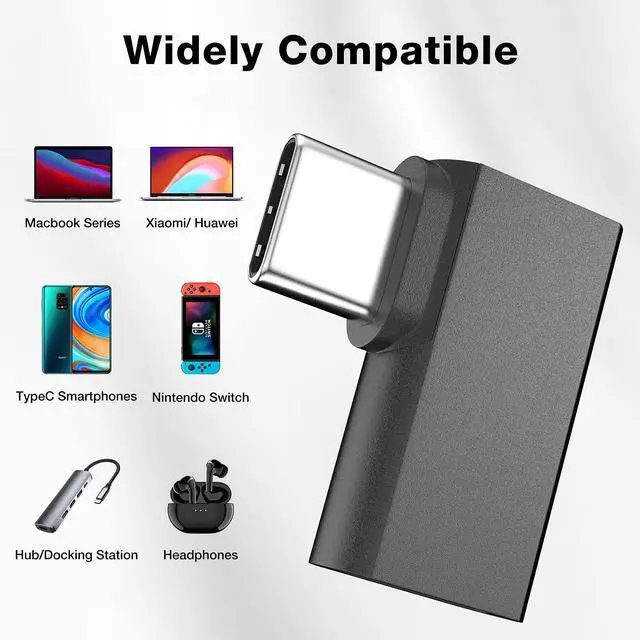 Alt view image 7 of 7 - USB-C 90 Degree Adapter 4Pack, USB C Right Angle Adapter, 100W 20Gbps 4K Video, USBC Male to Female USBC L Shape Extender, for iPhone 16, MacBook, ROG Ally, Steam Deck, Switch, Galaxy S25