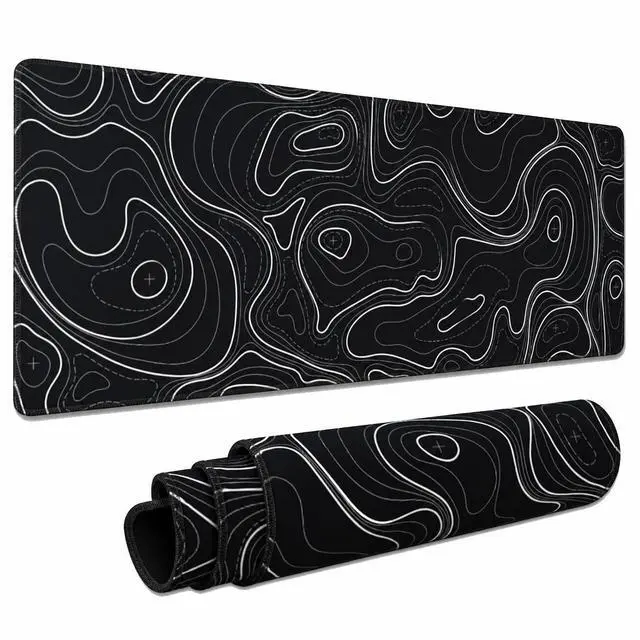 Main image of Large Gaming Mouse Pad Black Topographic Contour Mouse Pad Extended XL Long Mousepad Big Desk Mat with Stitched Edges & Nonslip Rubber Base for Company Office Work, 31.5 X 11.8 Inch