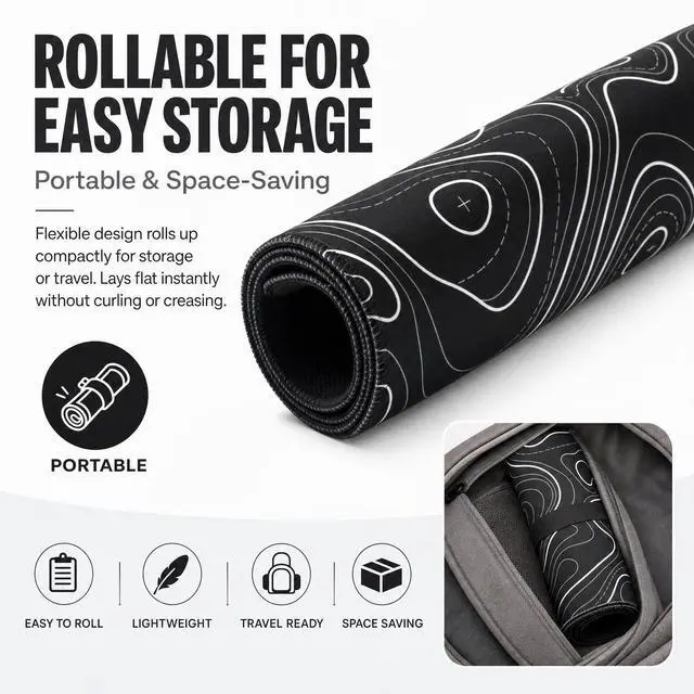 Alt view image 5 of 7 - Large Gaming Mouse Pad Black Topographic Contour Mouse Pad Extended XL Long Mousepad Big Desk Mat with Stitched Edges & Nonslip Rubber Base for Company Office Work, 31.5 X 11.8 Inch