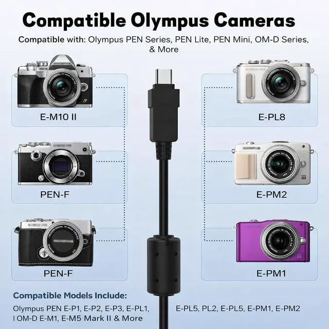 Alt view image 2 of 2 - Replacement USB Data Transfer and Charging Cable for Olympus Digital Cameras that Use USB Olympus Cable CB-USB5 / CB-USB6 / CB-USB8