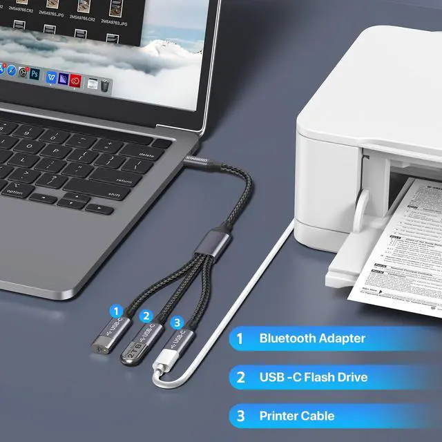 Alt view image 7 of 7 - USB C Splitter 1 in 3 Out, USB Type C Splitter, USBC Male to Multi Type C Female Port Power Charging and Data Transfer Cable for Laptop Mac Flash Drive Keyboard Mouse