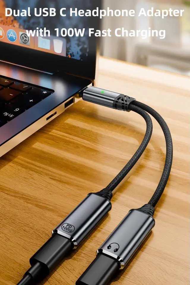 Alt view image 3 of 6 - USB C Splitter, Dual USB C Headphone and Charger Adapter Audio Dongle Cable with PD 100W Fast Charging for iPhone 16/15 Series, iPad, Galaxy and More - Grey (No for Power and Video Output)