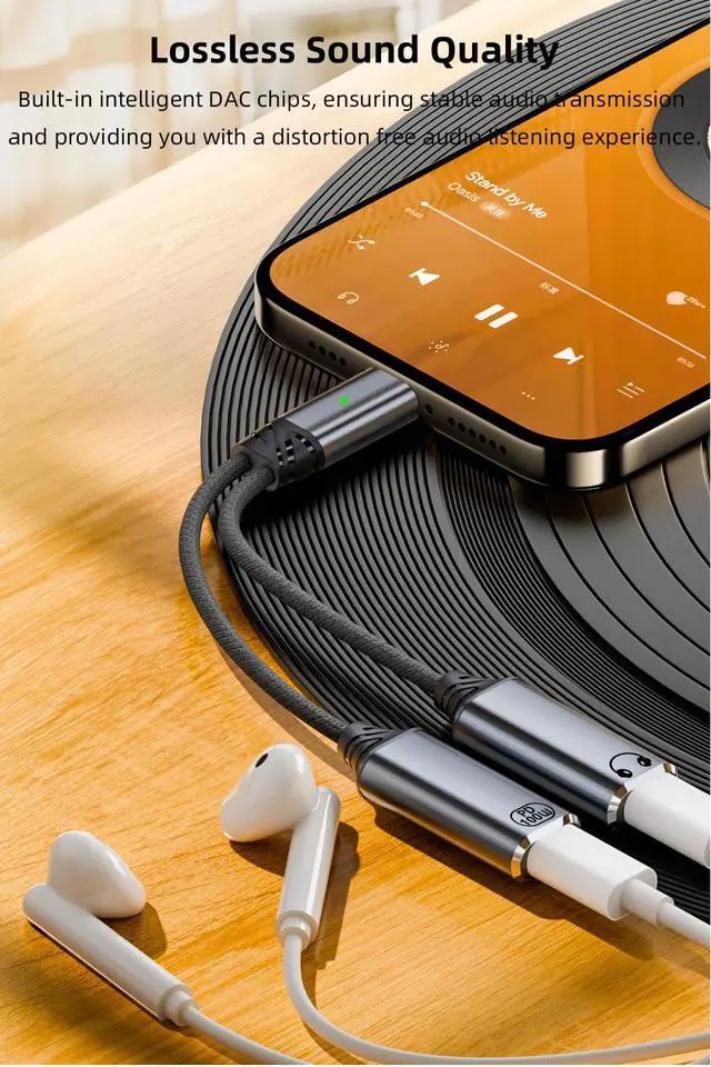 Alt view image 6 of 6 - USB C Splitter, Dual USB C Headphone and Charger Adapter Audio Dongle Cable with PD 100W Fast Charging for iPhone 16/15 Series, iPad, Galaxy and More - Grey (No for Power and Video Output)