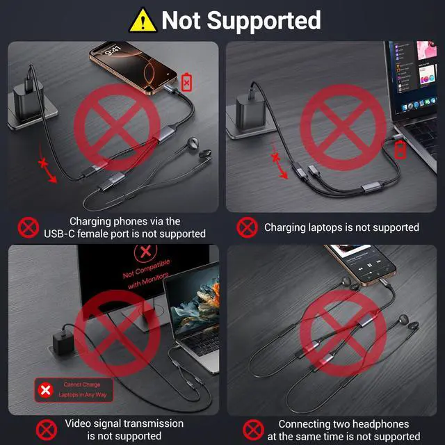 Alt view image 2 of 7 - USB C Splitter 1 in 2 Out Charging, USBC Power Data Splitter Extension Y Cable, Type C Male to Dual USB C Female Port Adapter, Compatible with Laptop Mac Car Flash Drive Keyboard Mouse