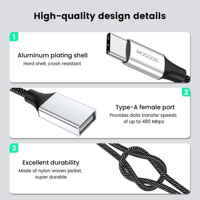 Alt view image 2 of 6 - USB C Male to Three USB Female Cable Adapter,Type C to 3 Type A 2.0 Port Splitter Dongle Cord Converter Connector Multiple Multi Hub for MacBook,iPad Pro Air,Microsoft Surface Go,PC,Laptop