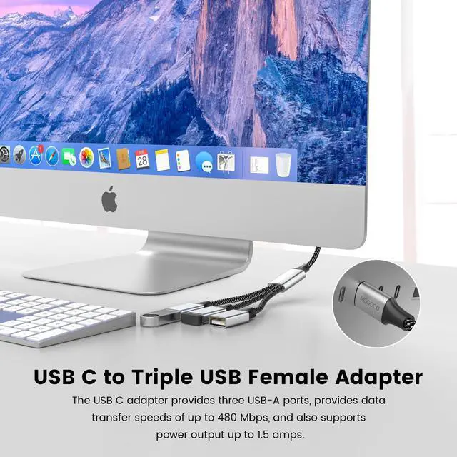 Alt view image 3 of 6 - USB C Male to Three USB Female Cable Adapter,Type C to 3 Type A 2.0 Port Splitter Dongle Cord Converter Connector Multiple Multi Hub for MacBook,iPad Pro Air,Microsoft Surface Go,PC,Laptop