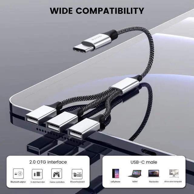 Alt view image 5 of 6 - USB C Male to Three USB Female Cable Adapter,Type C to 3 Type A 2.0 Port Splitter Dongle Cord Converter Connector Multiple Multi Hub for MacBook,iPad Pro Air,Microsoft Surface Go,PC,Laptop