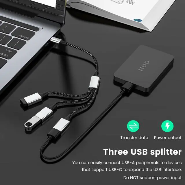 Alt view image 6 of 6 - USB C Male to Three USB Female Cable Adapter,Type C to 3 Type A 2.0 Port Splitter Dongle Cord Converter Connector Multiple Multi Hub for MacBook,iPad Pro Air,Microsoft Surface Go,PC,Laptop