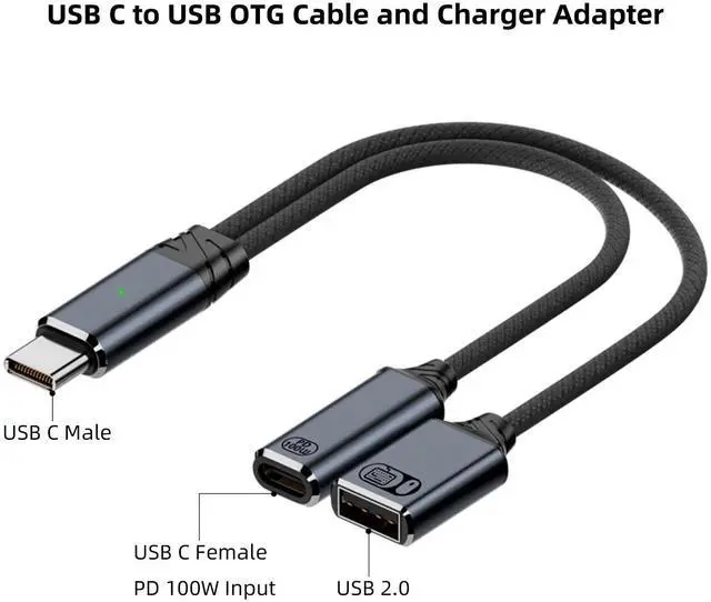 Alt view image 6 of 6 - USB C to USB OTG Cable and Charger Adapter, 2-in-1 USB-C Splitter with 100W Fast Charging for iPhone 16/15 Series, iPad, MacBook, Galaxy S24/S23 and More-Grey (No for Power and Video Output)