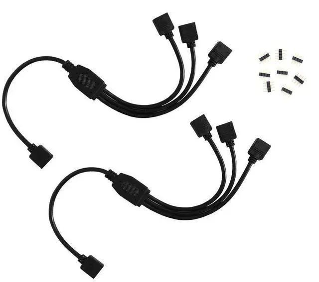 Main image of 2 pcs Black 4 Pins LED Splitter Cable LED Strip Connector 3 Way Splitter Y Splitter for One to Three RGB 5050 3528 Light Strips with 8 Male 4 Pin Plugs